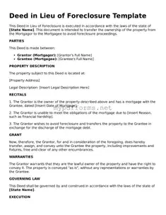 Deed in Lieu of Foreclosure Template