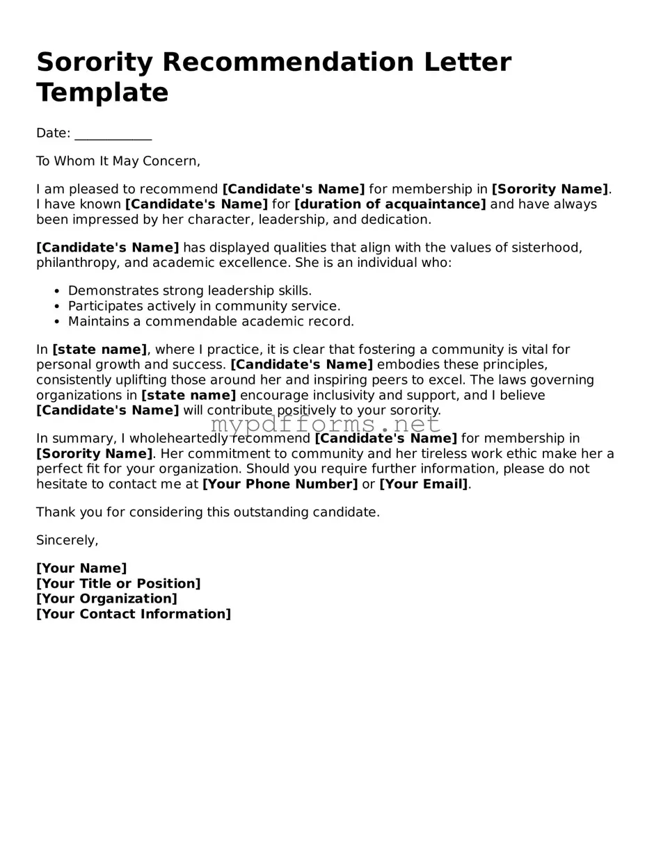 Sorority Recommendation Letter Template