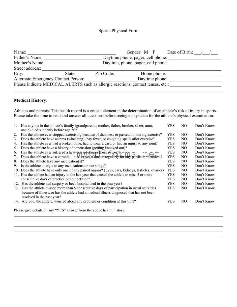 Get Sports Physical Form in PDF