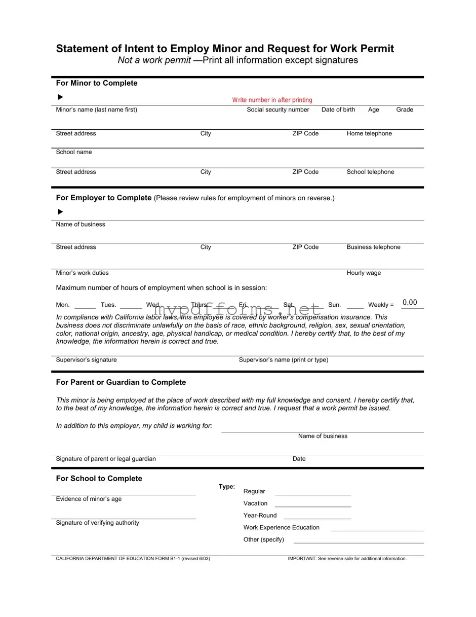 Get Statement of Intent to Employ Minor and Request for Work Permit Form in PDF