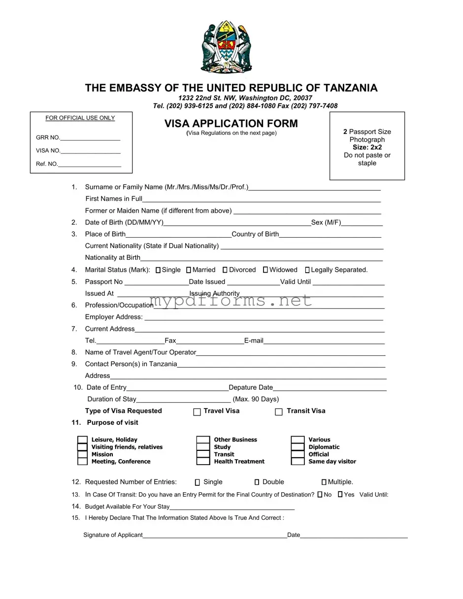 Get Tanzania Visa Applicaiton Form in PDF