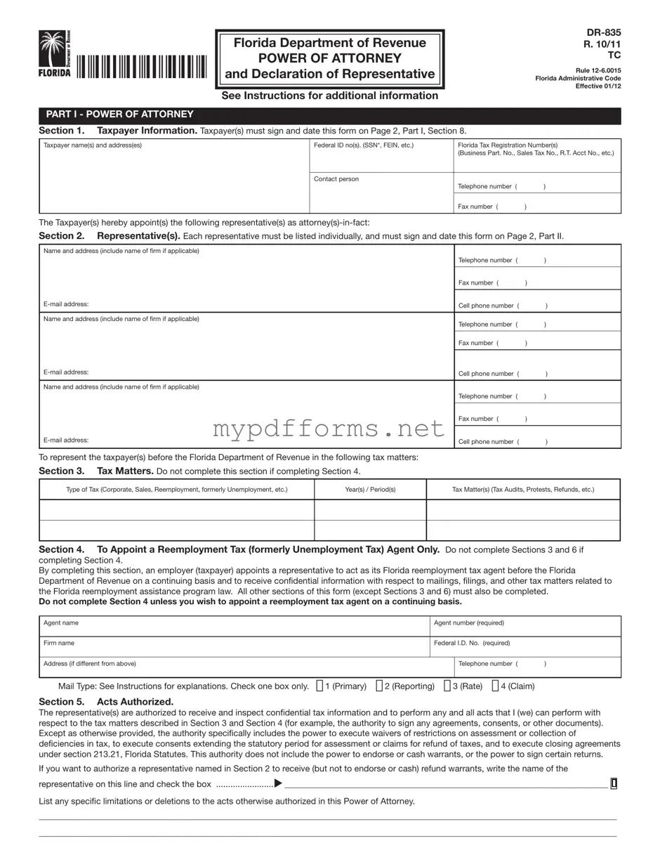 Get Tax POA dr 835 Form in PDF
