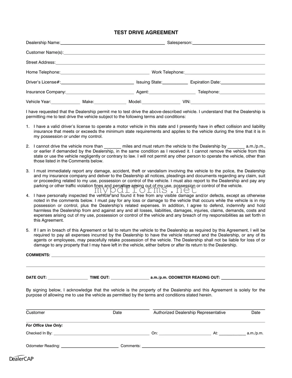 Get Test Drive Form in PDF