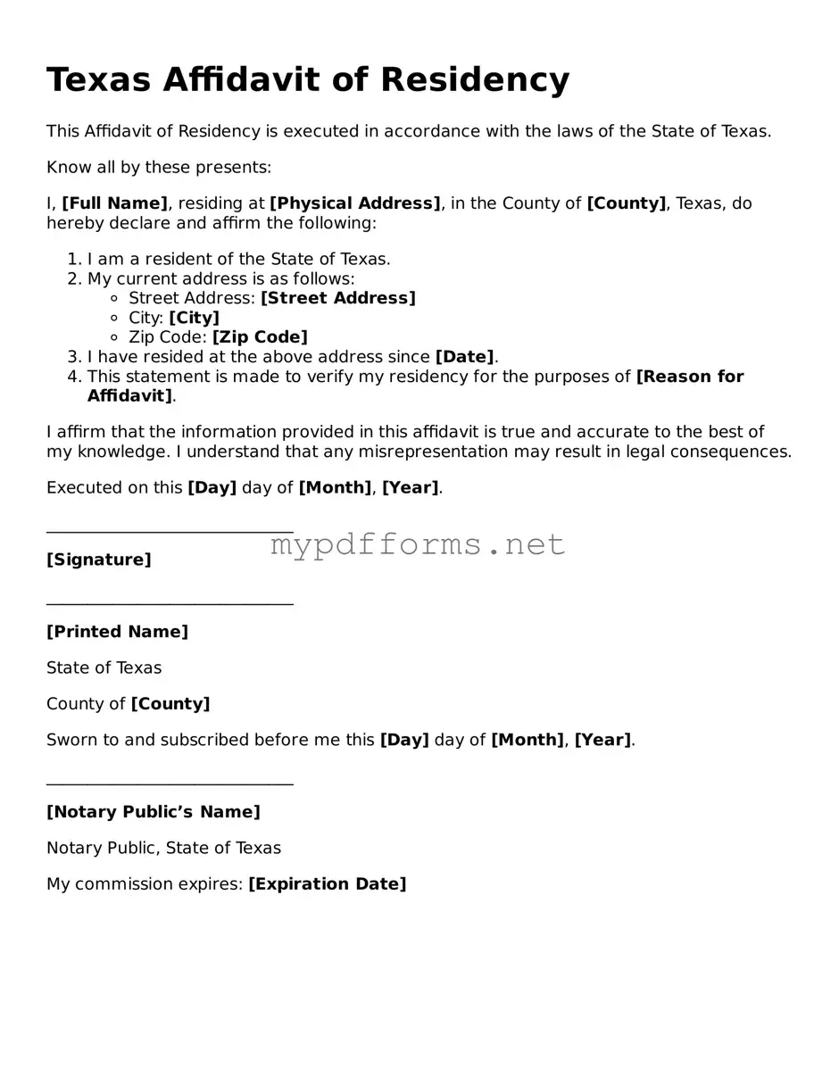 Attorney-Verified  Affidavit of Residency Document for Texas