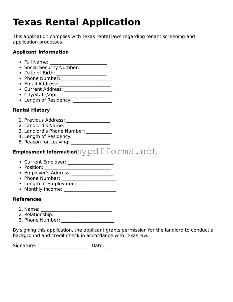 Attorney-Verified  Rental Application Document for Texas