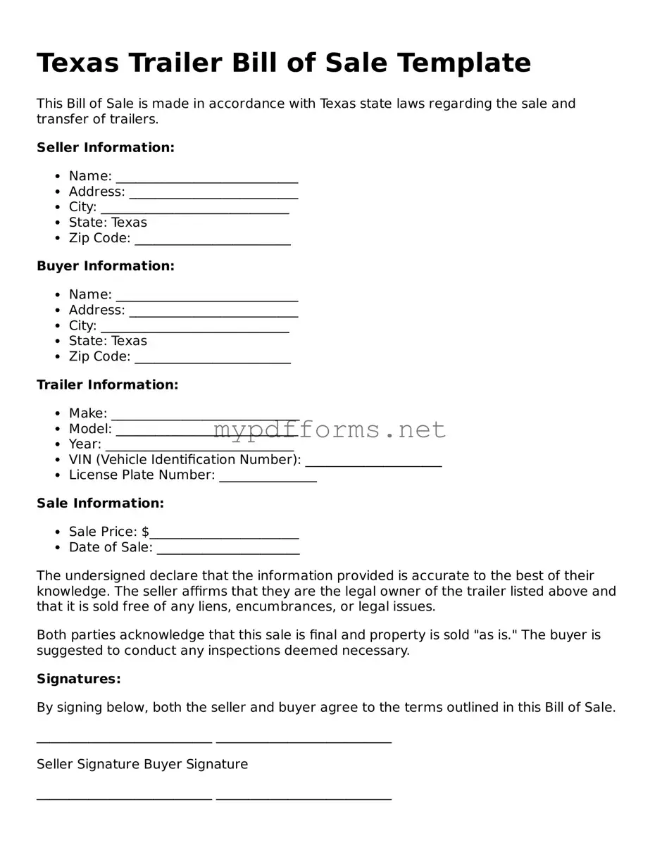 Attorney-Verified  Trailer Bill of Sale Document for Texas