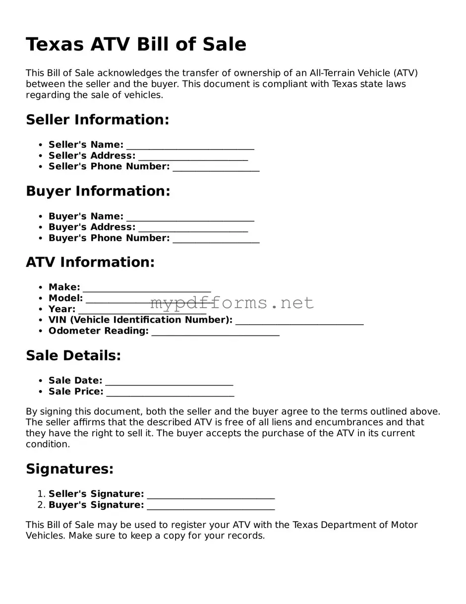 Attorney-Verified  ATV Bill of Sale Document for Texas
