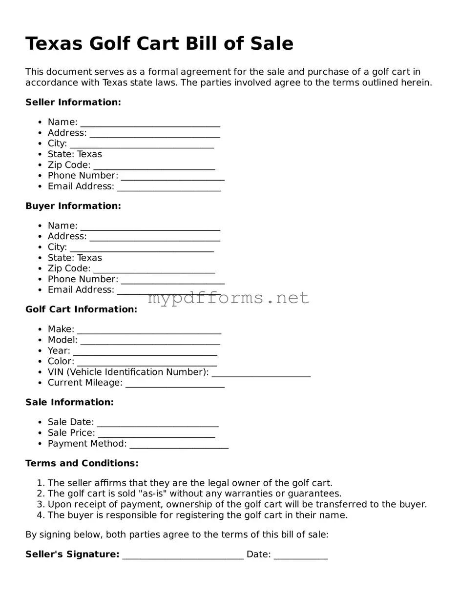 Attorney-Verified  Golf Cart Bill of Sale Document for Texas