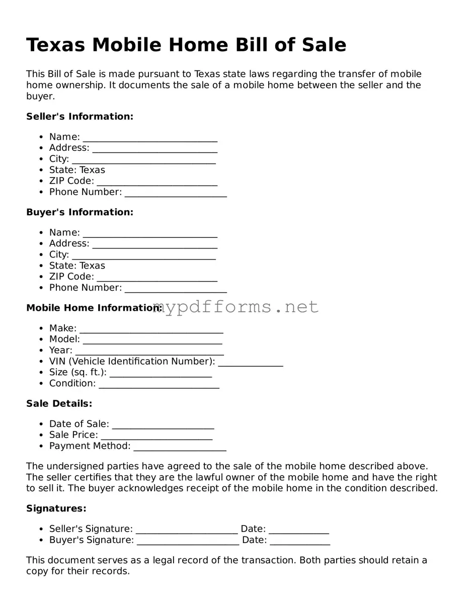 Attorney-Verified  Mobile Home Bill of Sale Document for Texas
