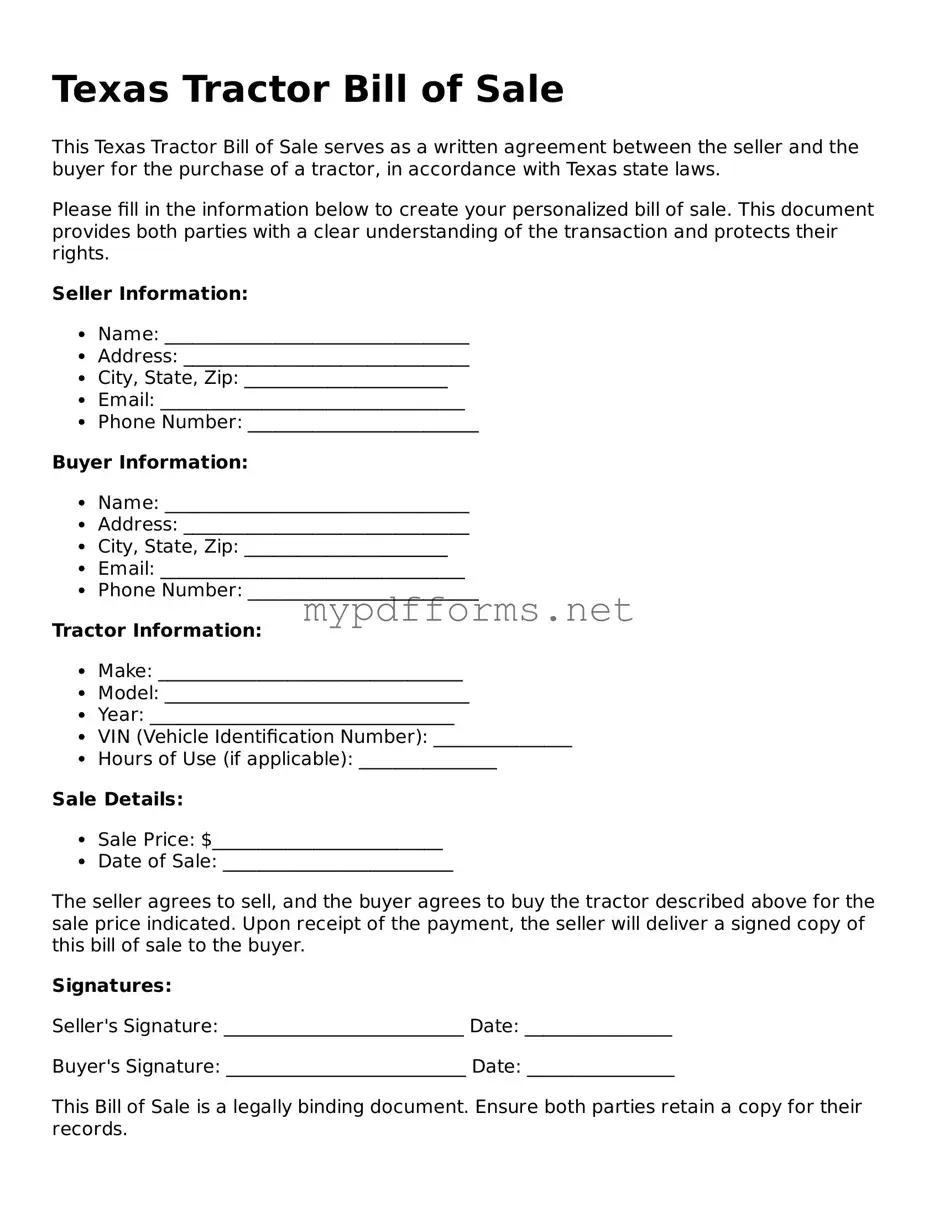 Attorney-Verified  Tractor Bill of Sale Document for Texas