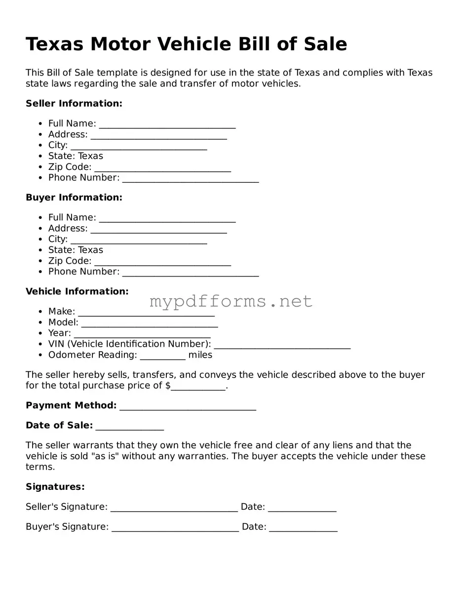 Attorney-Verified  Motor Vehicle Bill of Sale Document for Texas