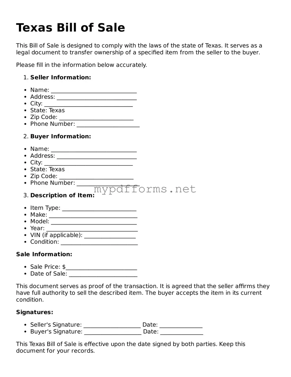 Attorney-Verified  Bill of Sale Document for Texas