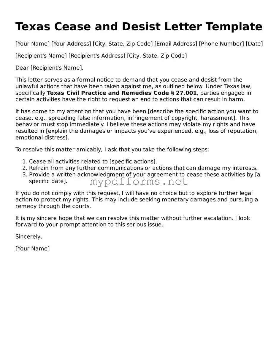 Attorney-Verified  Cease and Desist Letter Document for Texas