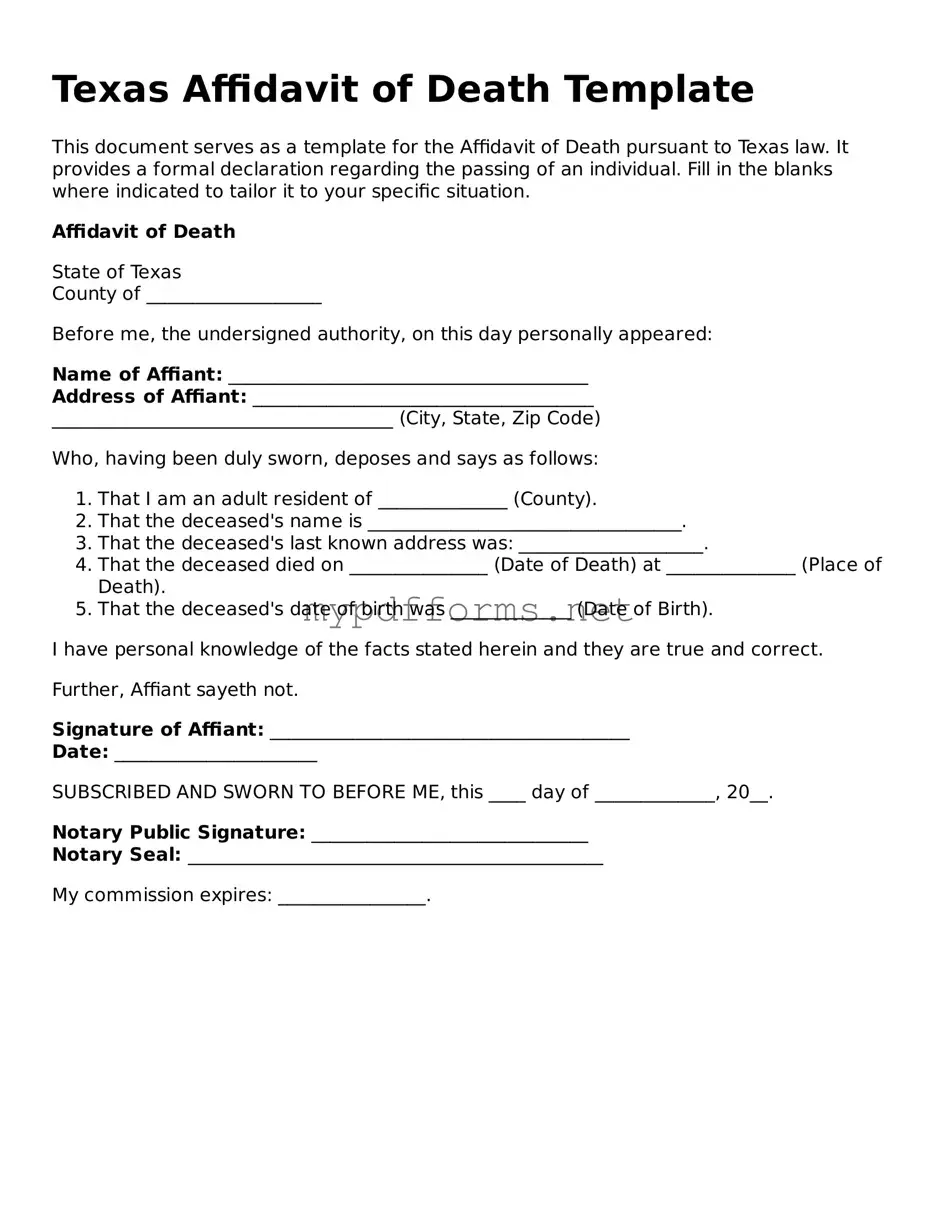 Attorney-Verified  Affidavit of Death Document for Texas