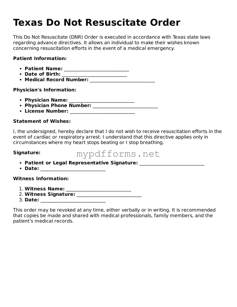 Attorney-Verified  Do Not Resuscitate Order Document for Texas