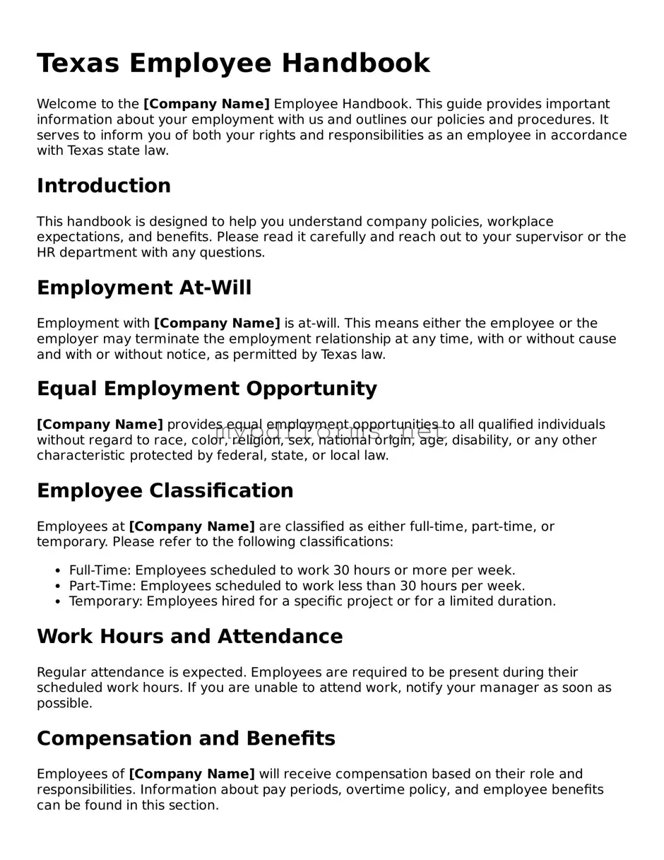 Attorney-Verified  Employee Handbook Document for Texas