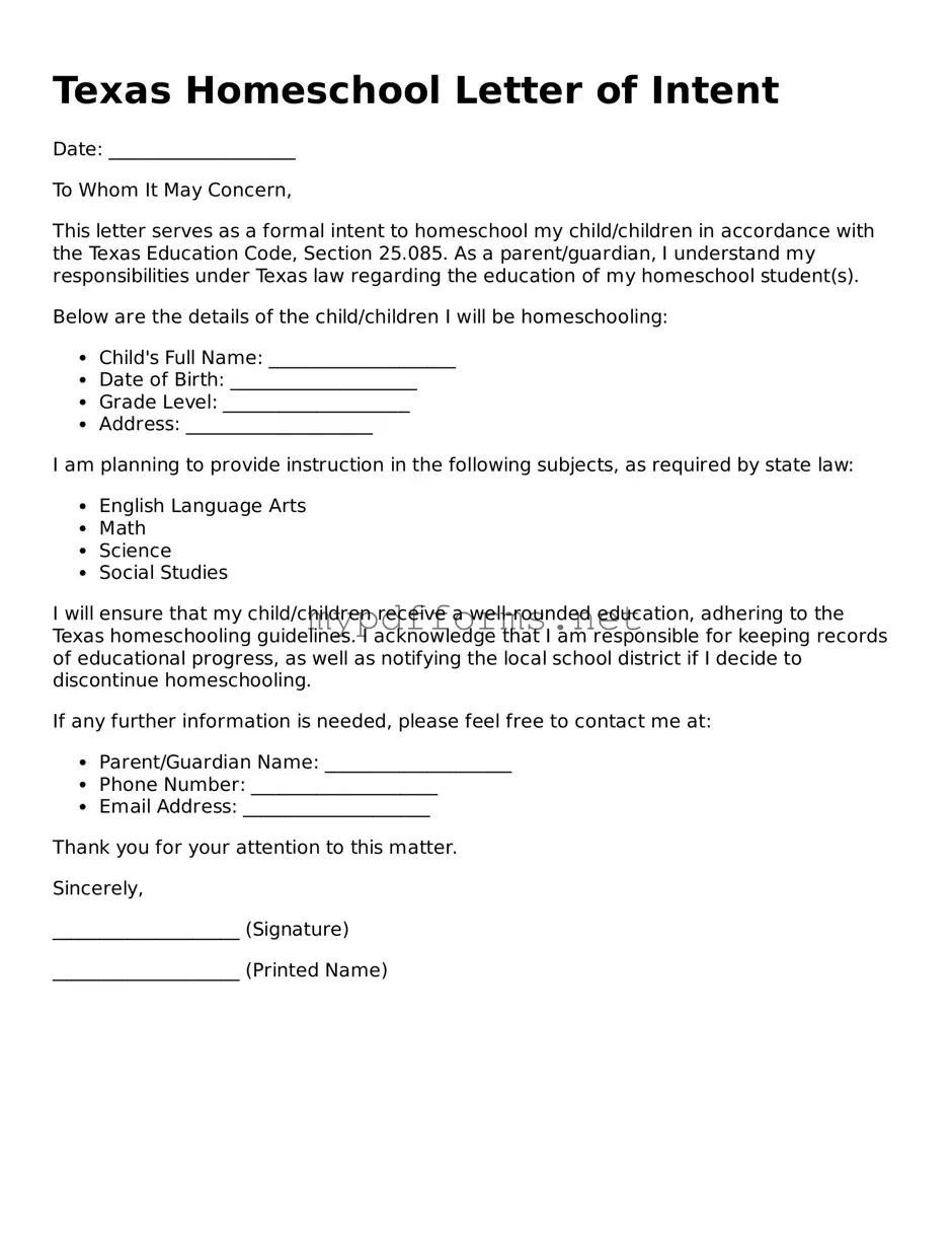 Attorney-Verified  Homeschool Letter of Intent Document for Texas