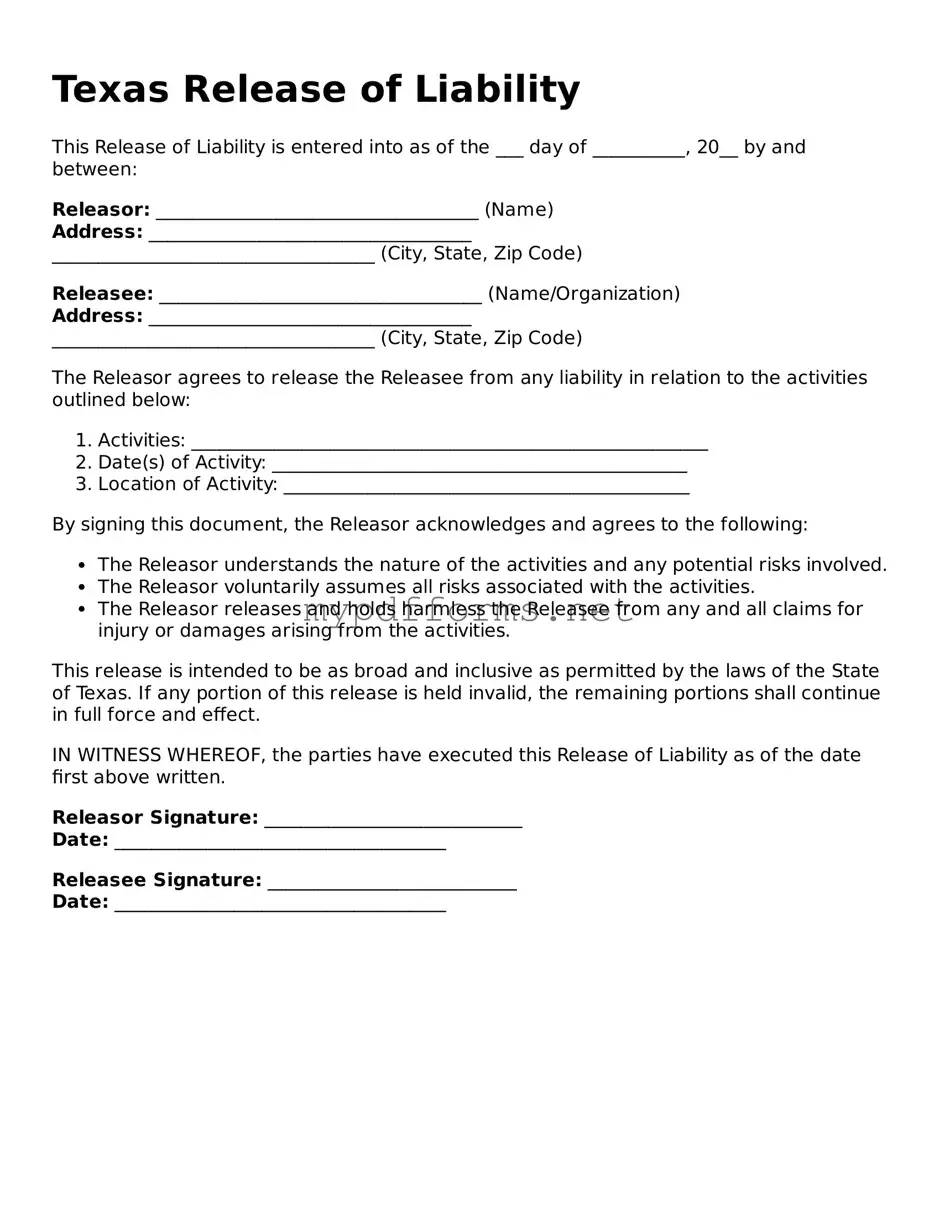 Attorney-Verified  Release of Liability Document for Texas