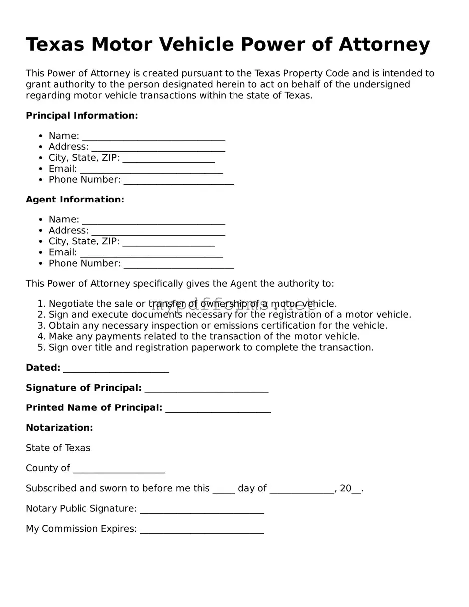 Attorney-Verified  Motor Vehicle Power of Attorney Document for Texas