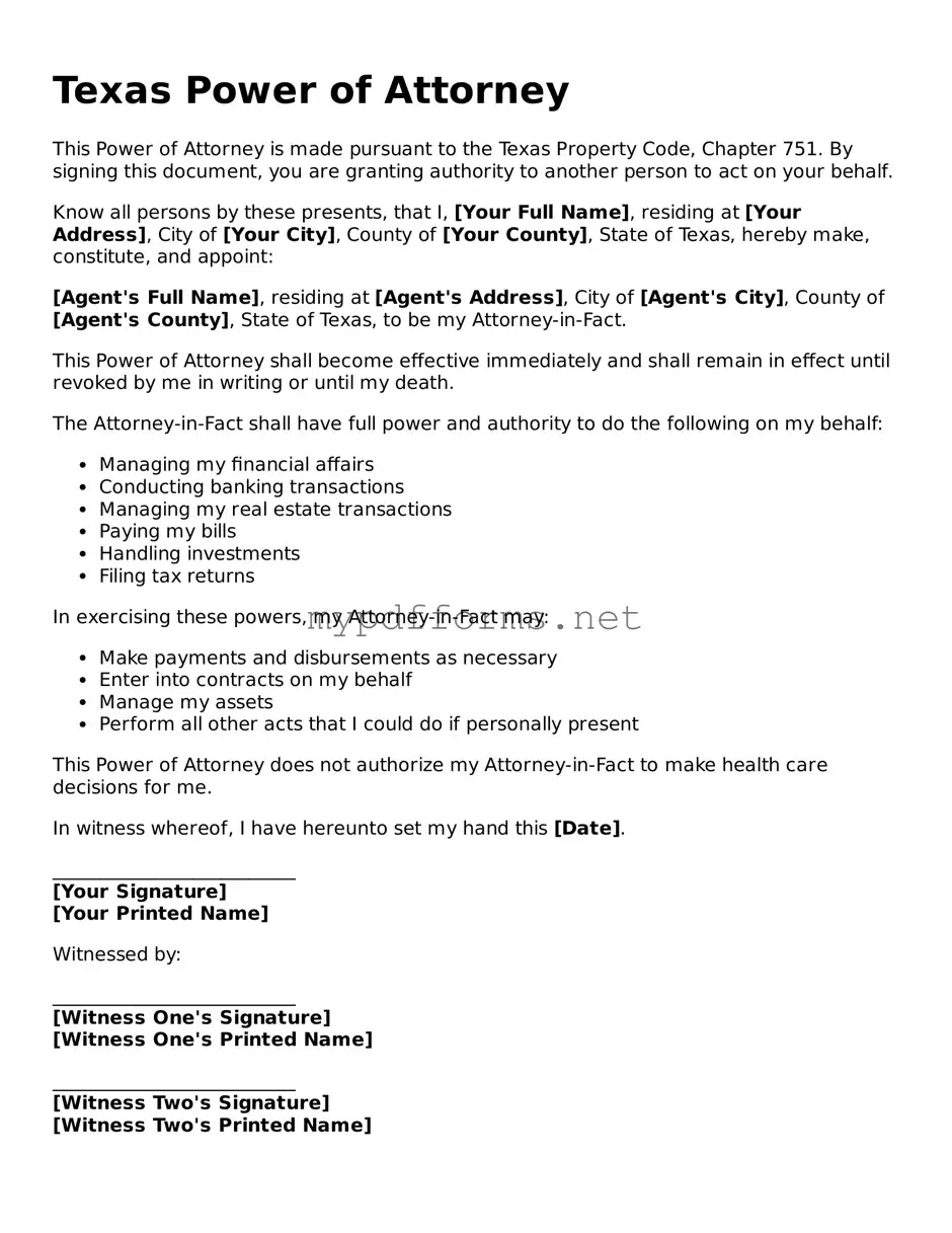 Attorney-Verified  Power of Attorney Document for Texas