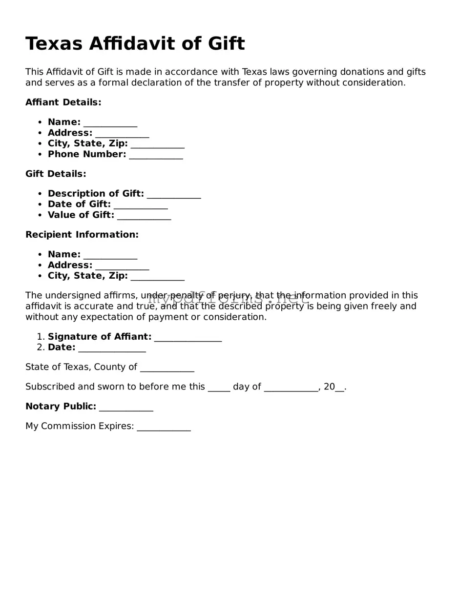 Attorney-Verified  Affidavit of Gift Document for Texas