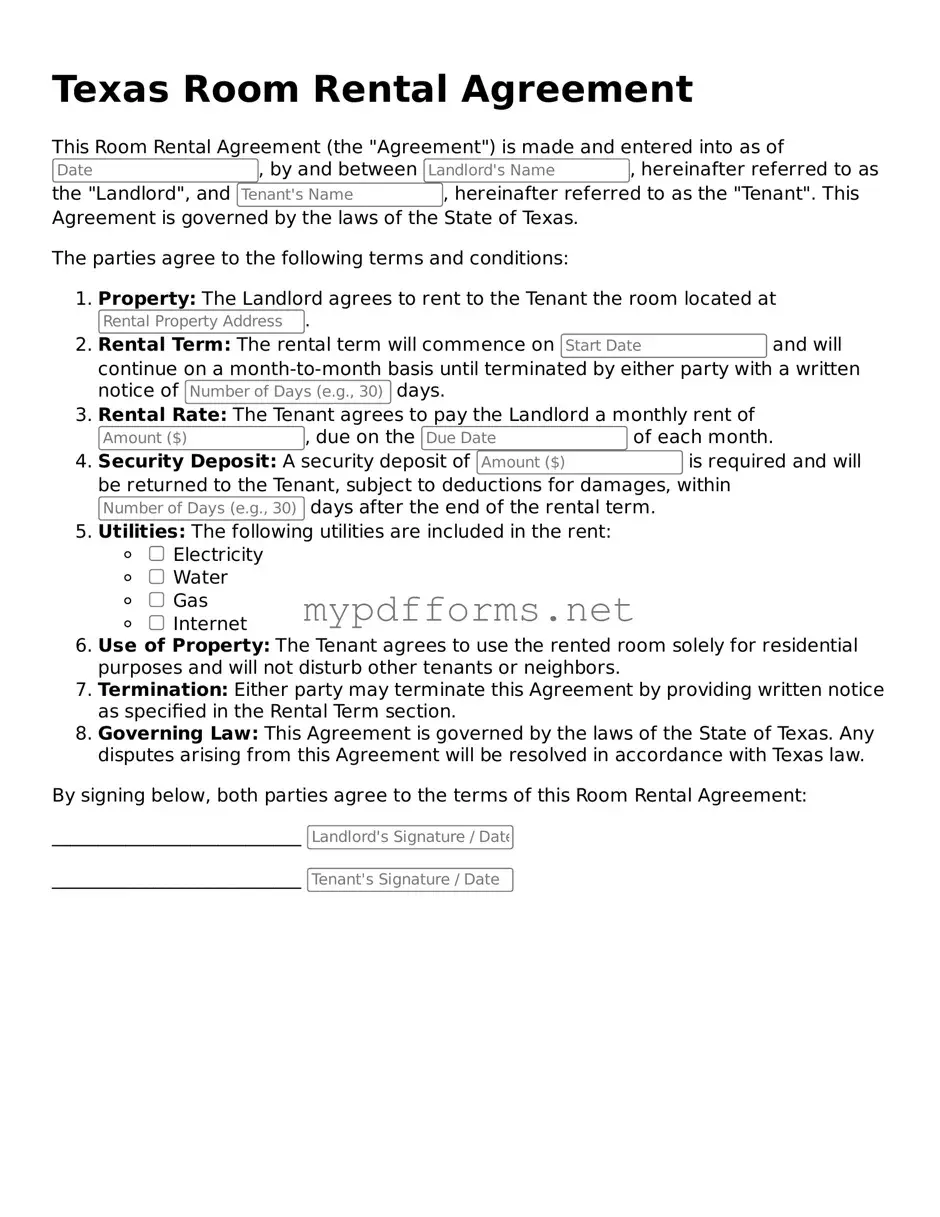 Attorney-Verified  Room Rental Agreement Document for Texas