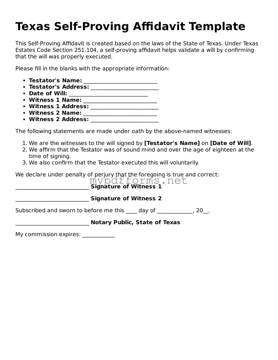 Attorney-Verified  Self-Proving Affidavit Document for Texas