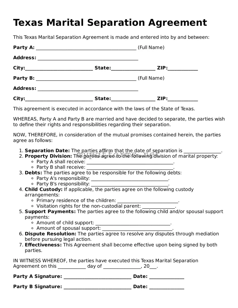Attorney-Verified  Marital Separation Agreement Document for Texas