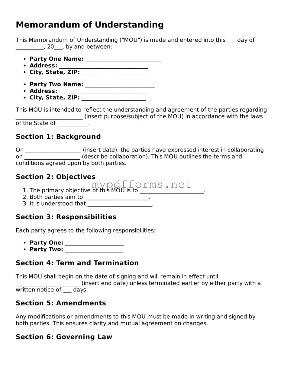 Memorandum of Understanding Template