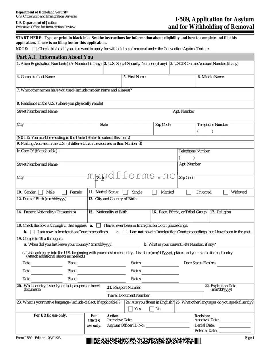 Get USCIS I-589 Form in PDF