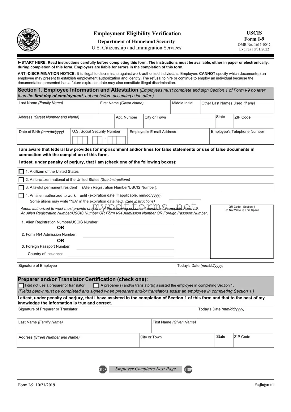 Get USCIS I-9 Form in PDF