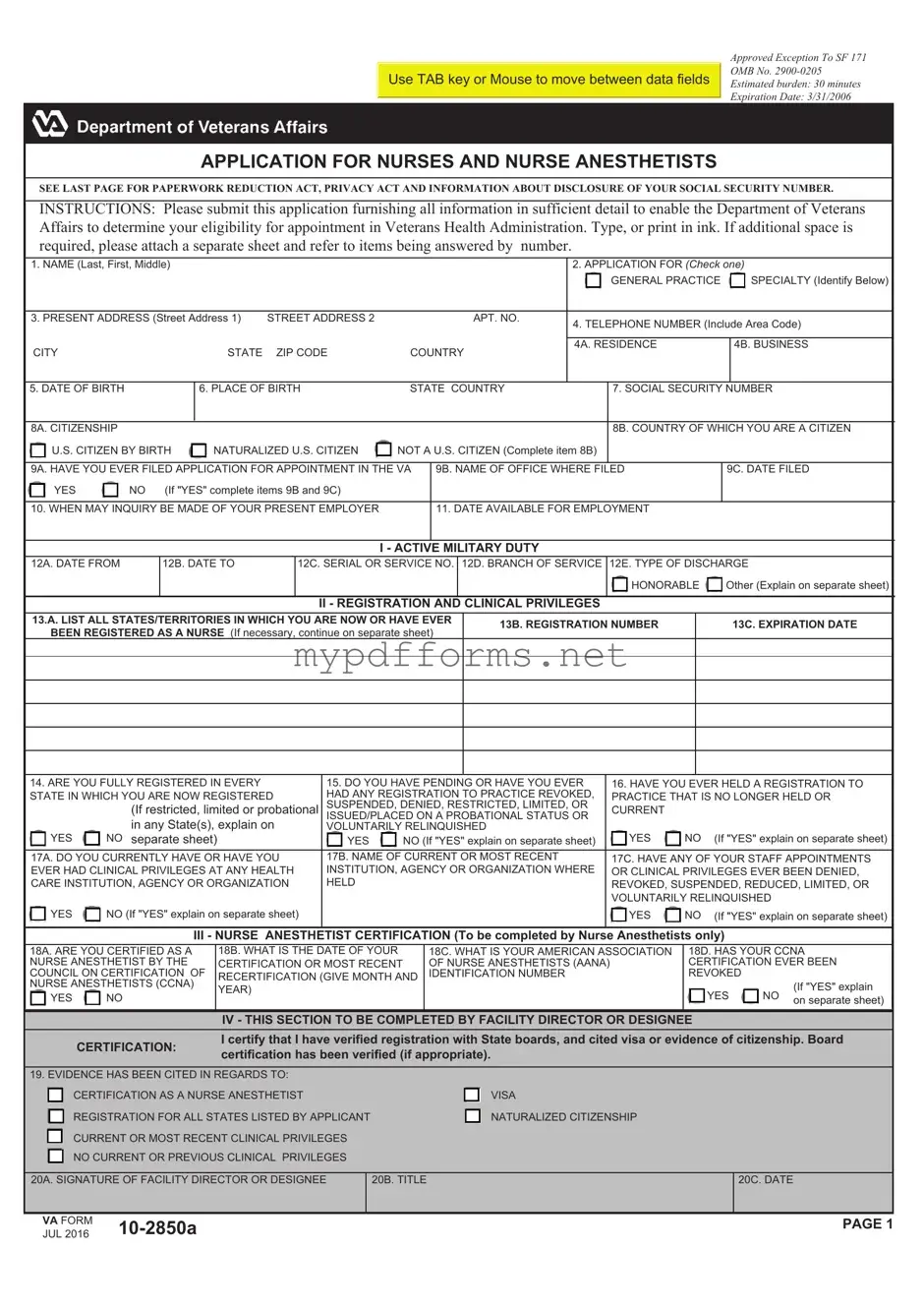 Get VA 10-2850a Form in PDF