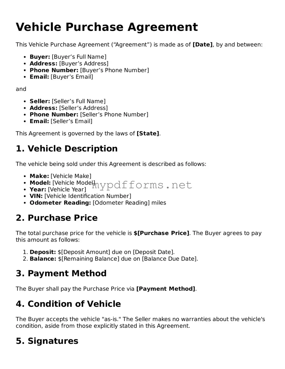 Vehicle Purchase Agreement Template