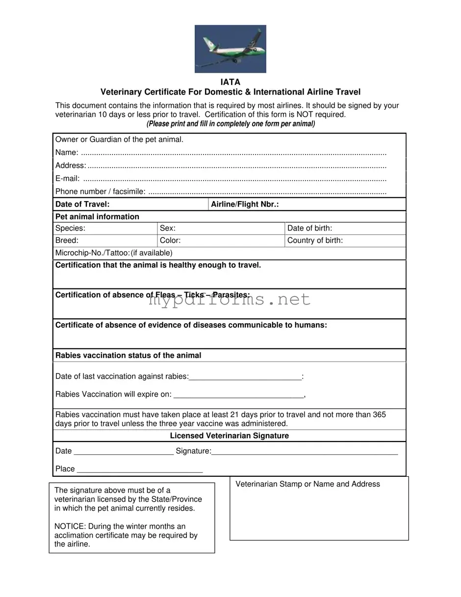 Get Veterinary Certificate Travel Form in PDF