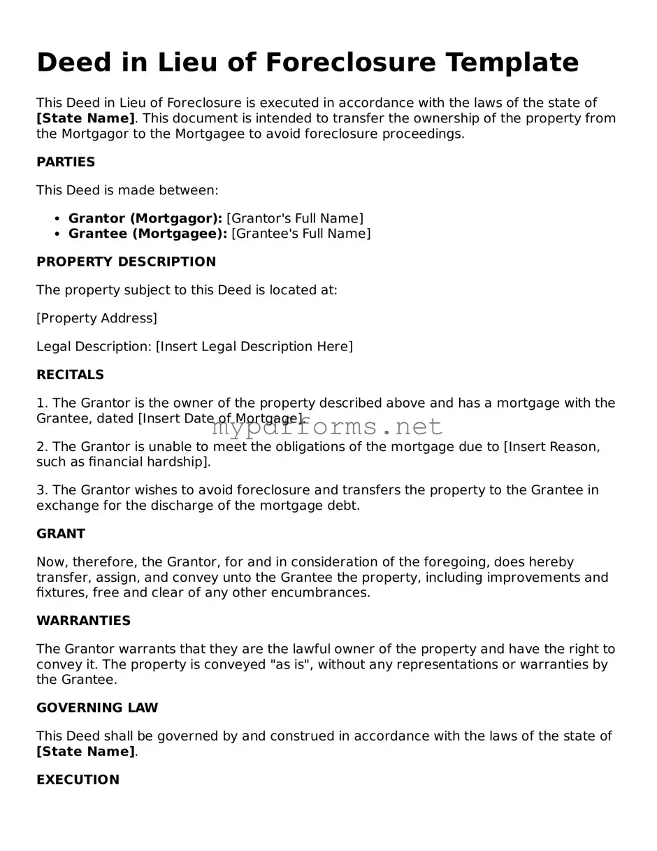 Deed in Lieu of Foreclosure Template