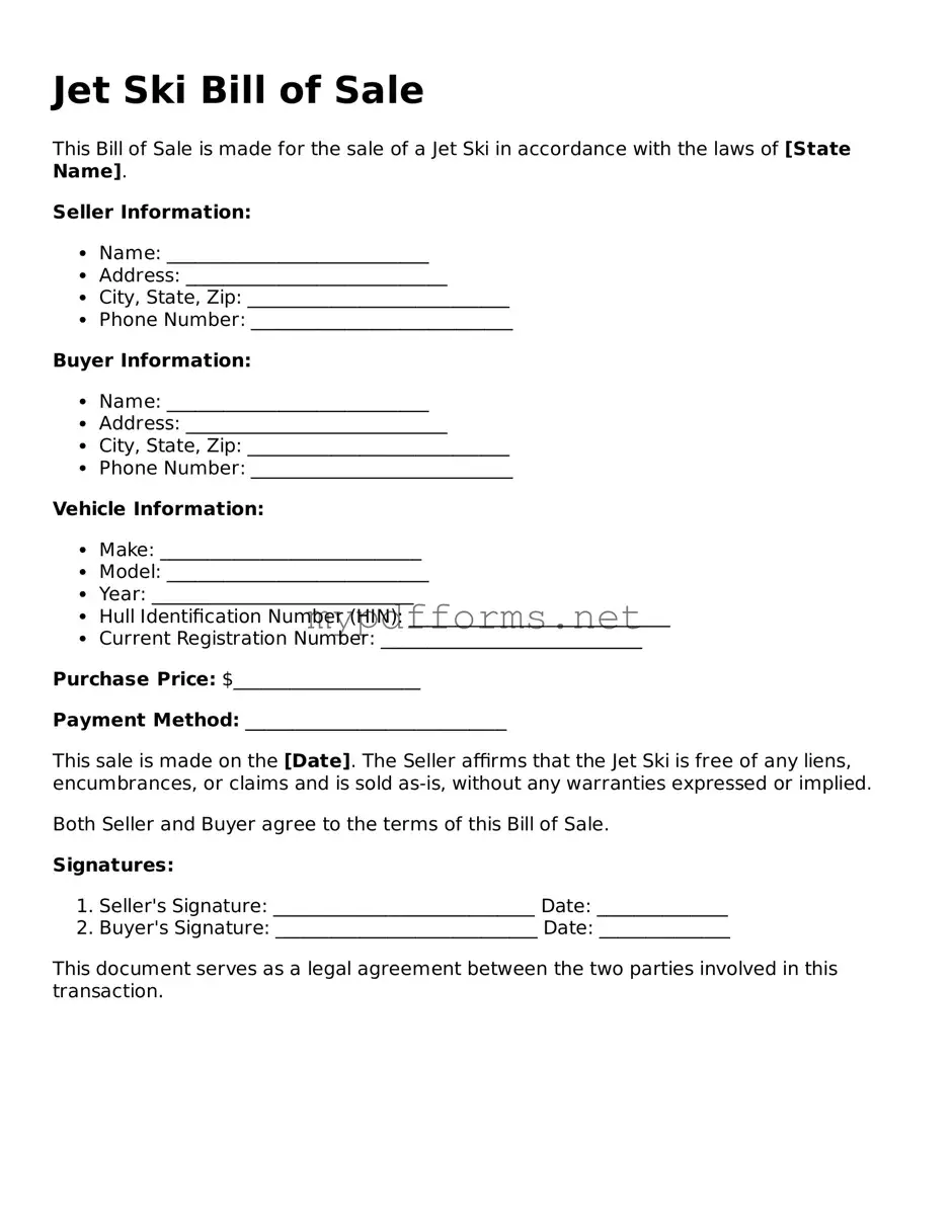 Jet Ski Bill of Sale Template
